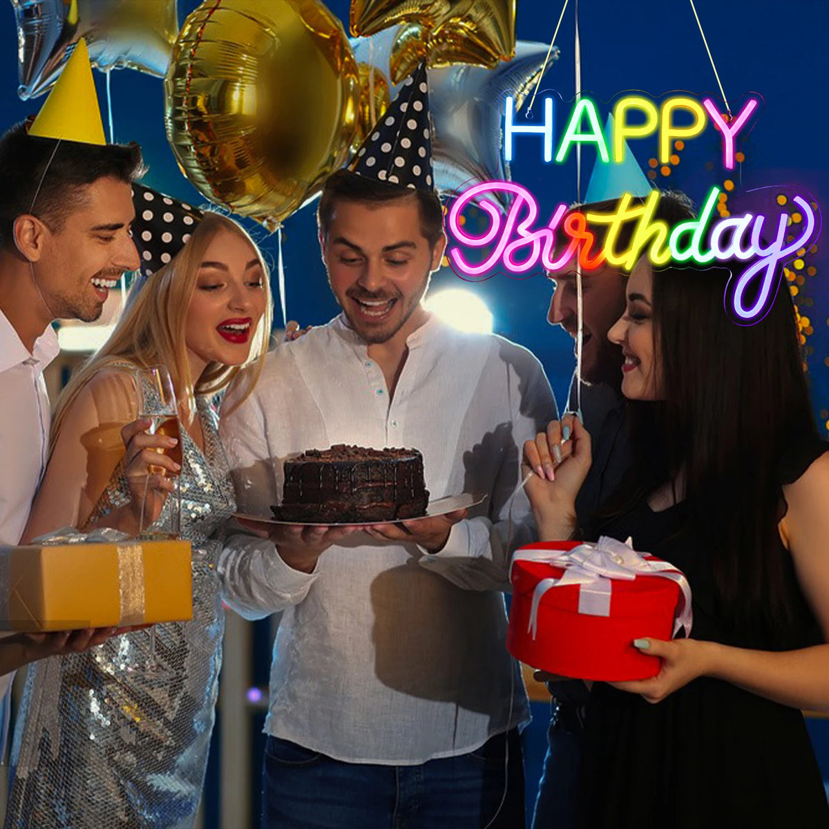 HAPPY Birthday – Värikkäät LED-kirjaimet – valokyltti (5 V USB)