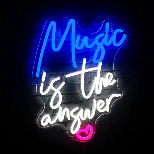 Music is the answer – Hjärta – LED-neonskylt (5 V USB)