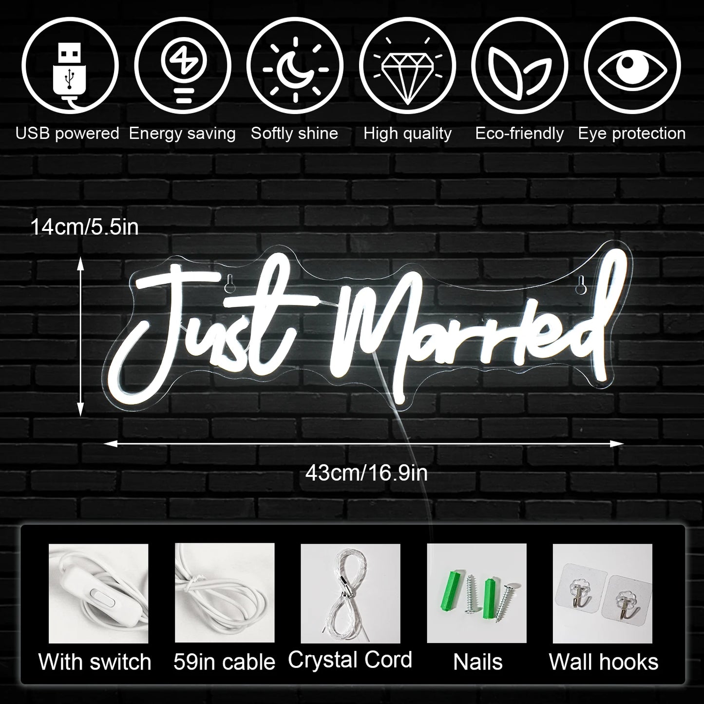 Just Married 5V USB LED Valokyltti - Budget Friendly