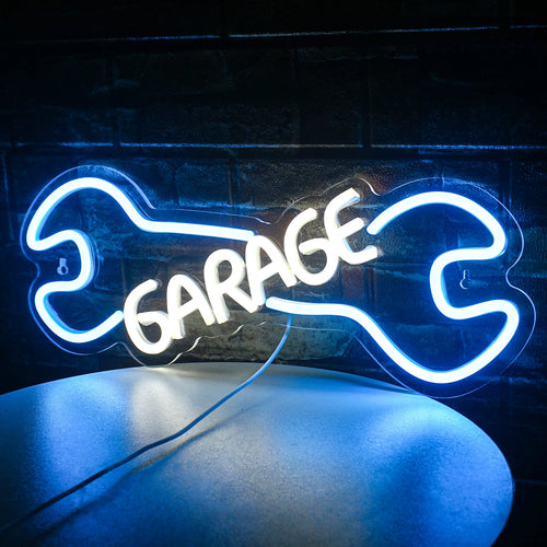 GARAGE – Skiftnyckel – LED-neonskylt (5 V USB)
