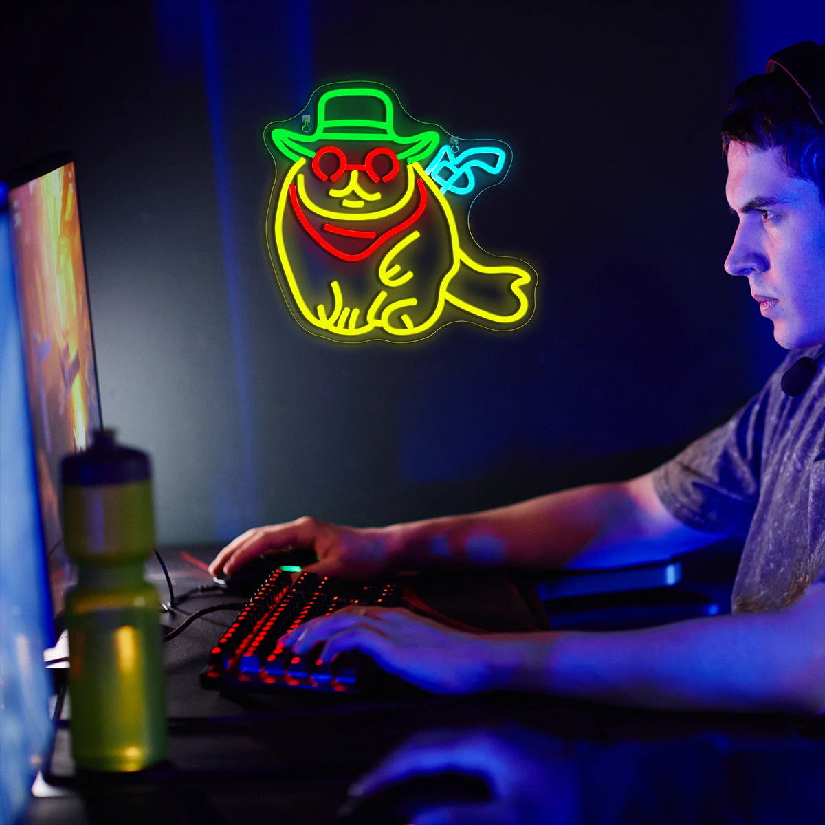 Cowboy-kissa – LED-neonkyltti (5 V USB)