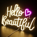 Hello Beautiful – Sydän – LED-neonvalomainos (5 V USB)