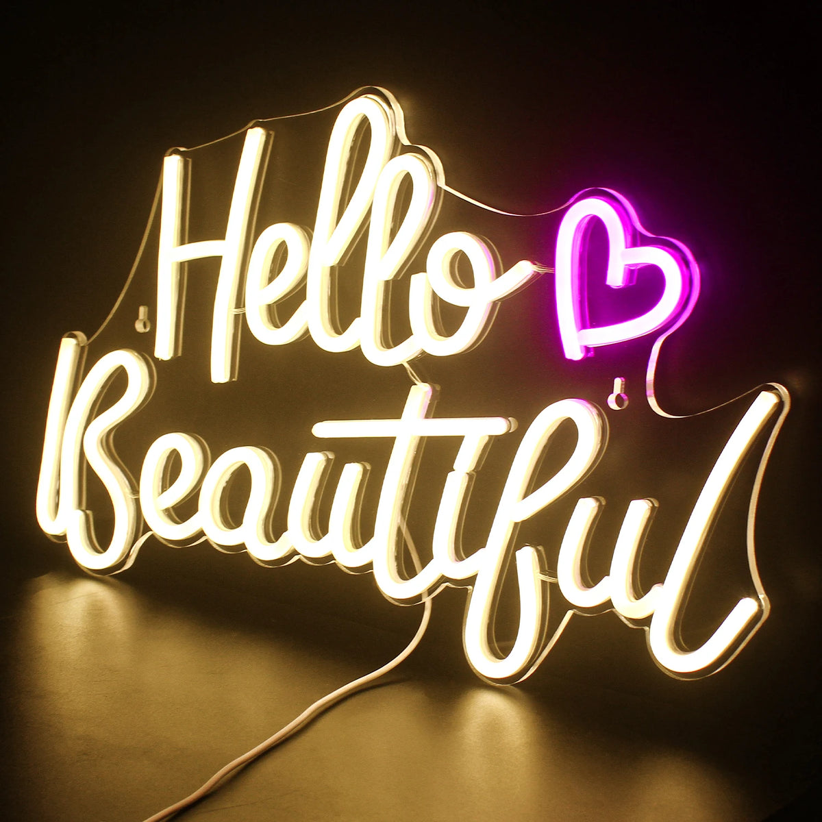 Hello Beautiful – Sydän – LED-neonvalomainos (5 V USB)