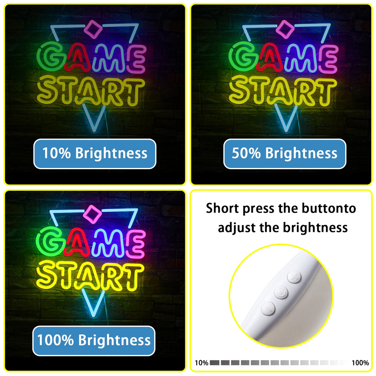GAME START – Kolmio ja pieni vinoneliö – LED-neonkyltti (5 V USB)