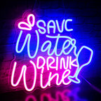 SAVE Water DRINK Wine – Viinilasi ja pisarat – LED-neonvalomainos (5 V USB)