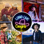 LONG LIVE Cowgirls – Cowboyhattu – LED-neonkyltti (5 V USB)