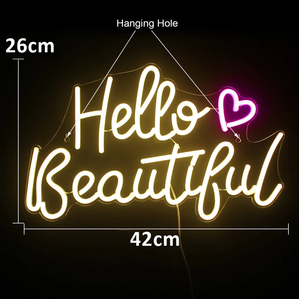 Hello Beautiful – LED-neonkyltti (5 V USB)