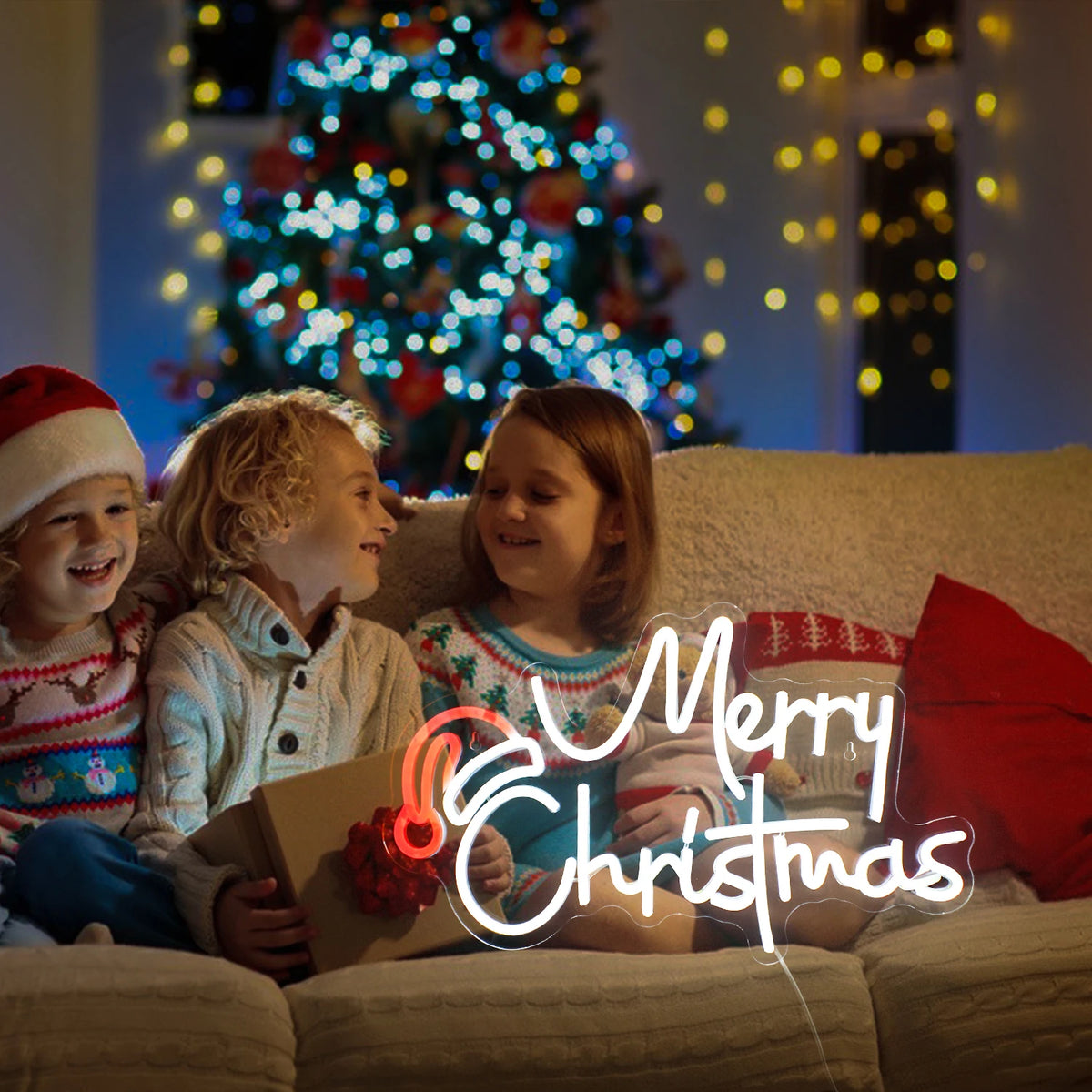 Merry Christmas – Joulupukin hattu – LED-neonkyltti (5 V USB)