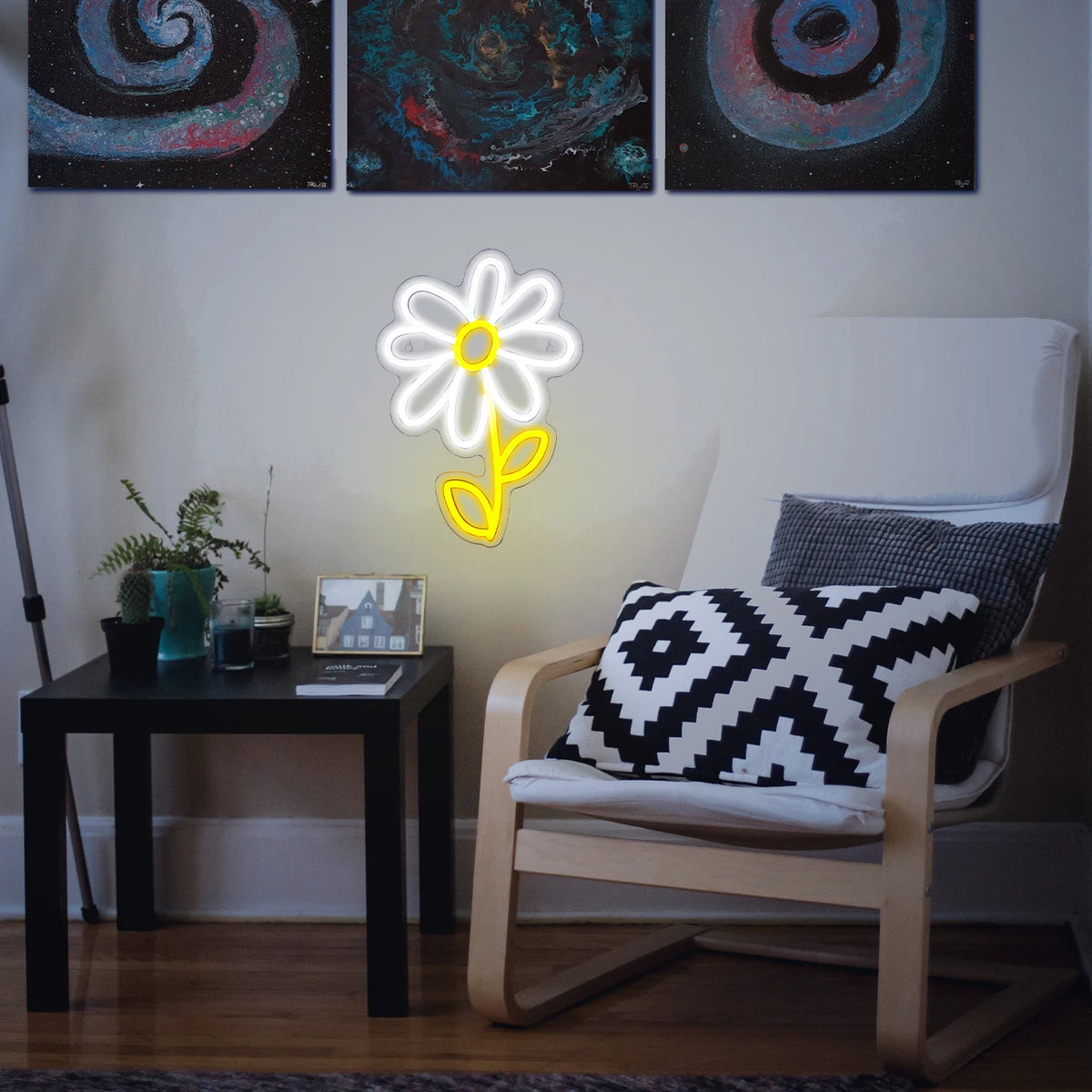 Päivänkakkara, sarjakuvatyyli – LED-neonkyltti (5 V USB)