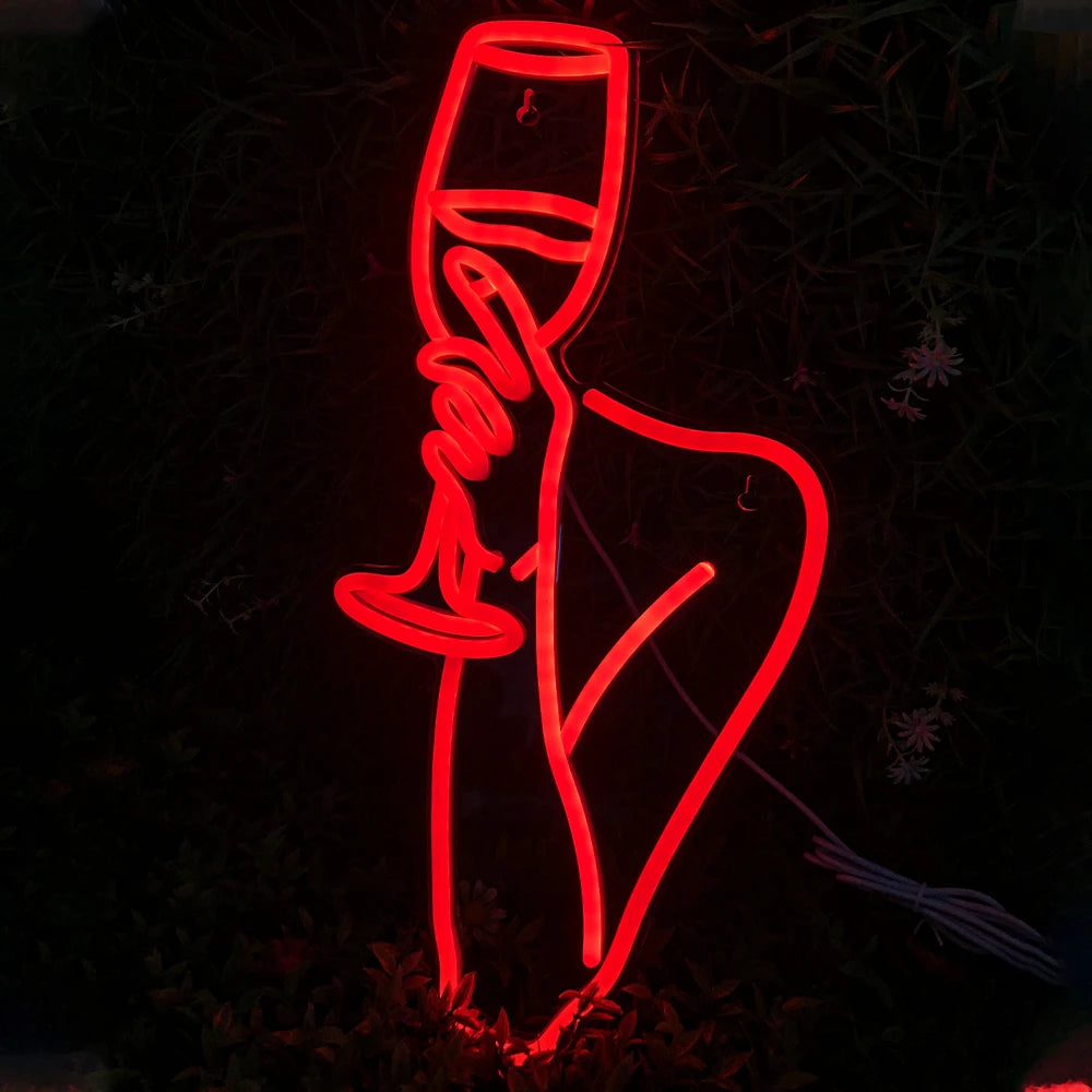 Woman Wine glass 5V Mini USB LED Neon Sign - Budget Friendly