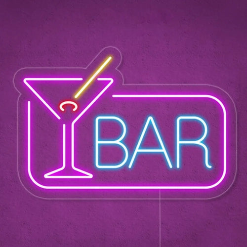 BAR – Cocktailglas och rektangulär kant – LED-ljusskylt (5 V USB)