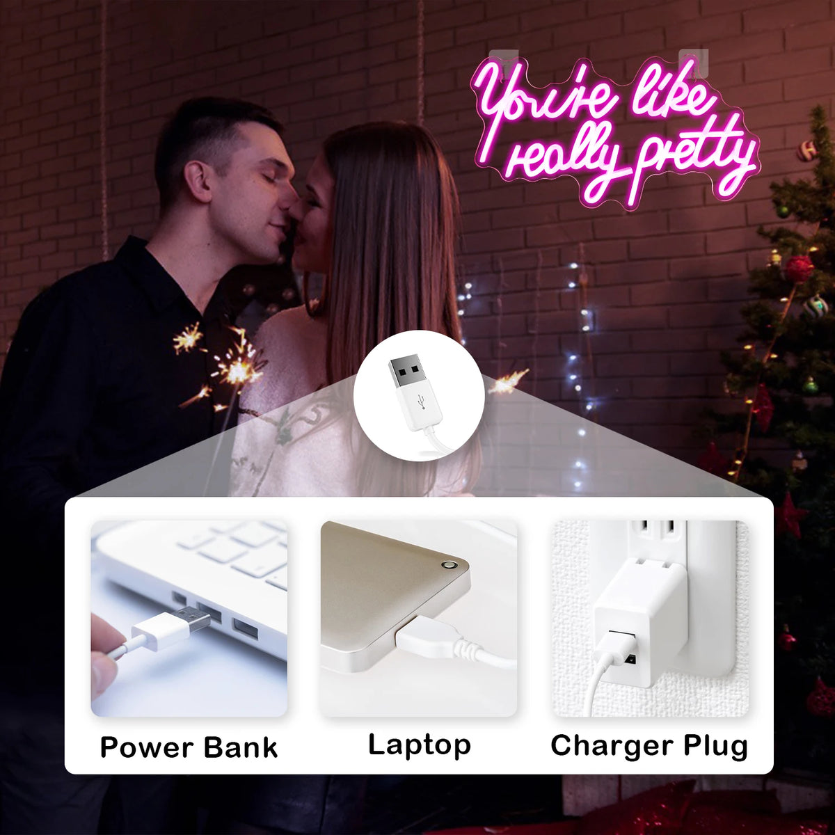 You're Like Really Pretty – LED-neonvalomainos (5 V USB)