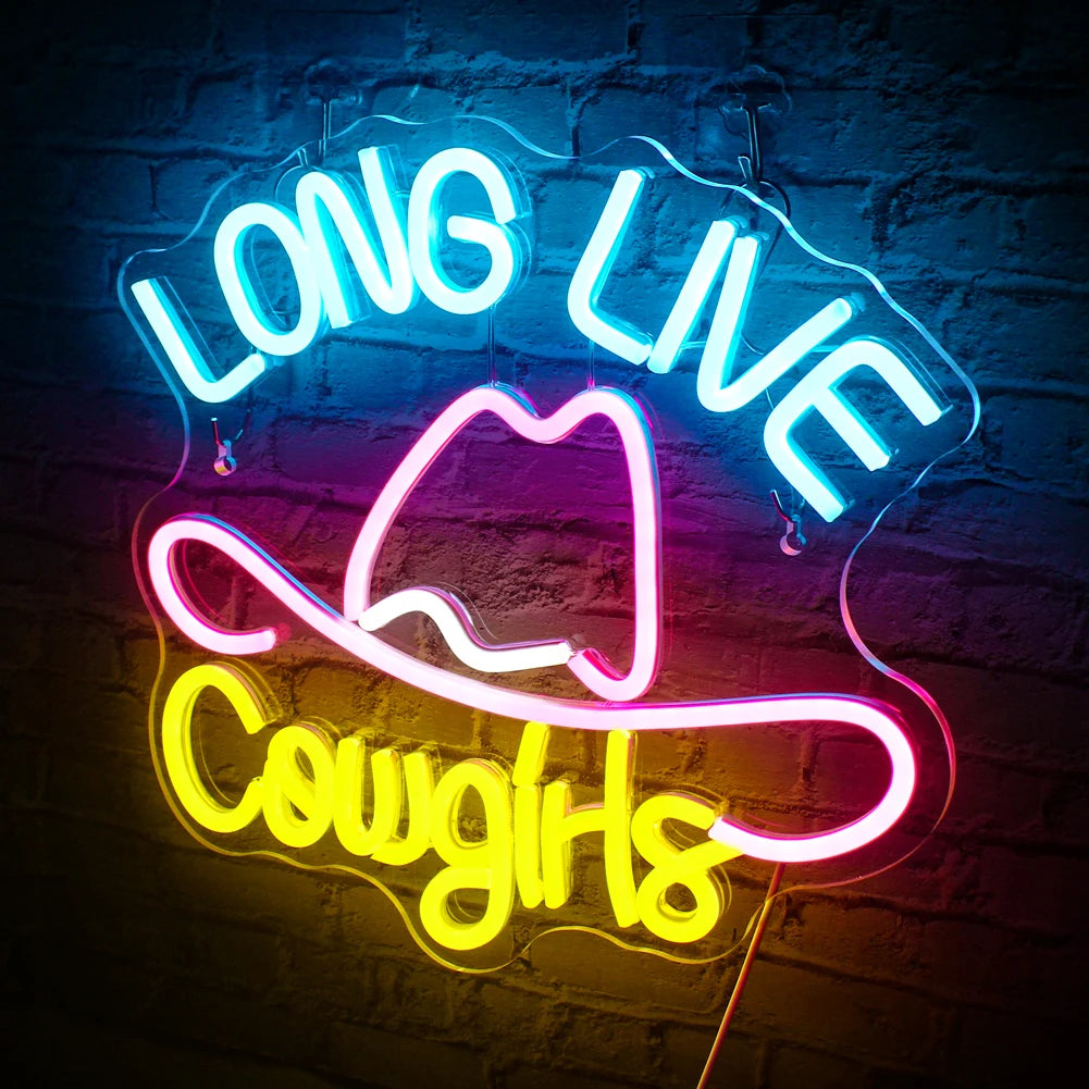 LONG LIVE Cowgirls – Cowboyhattu – LED-neonkyltti (5 V USB)