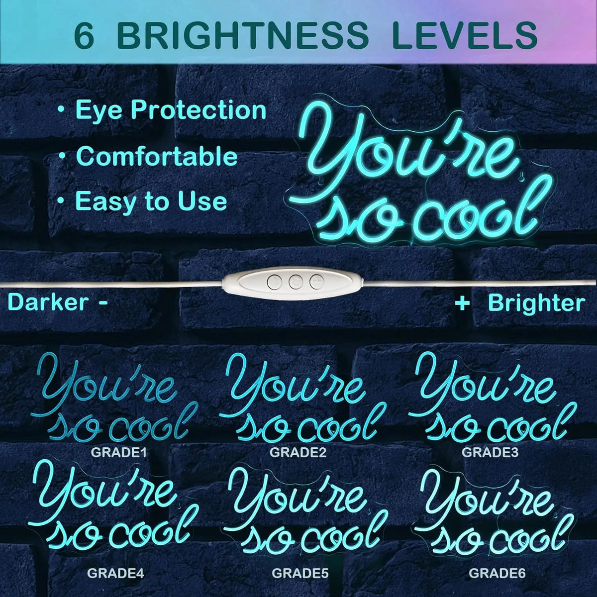 You're so cool – Jäänsiniset kirjaimet – LED-neonkyltti (5 V USB)