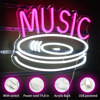 Music Record 5V USB LED Neon Sign - Budget Friendly