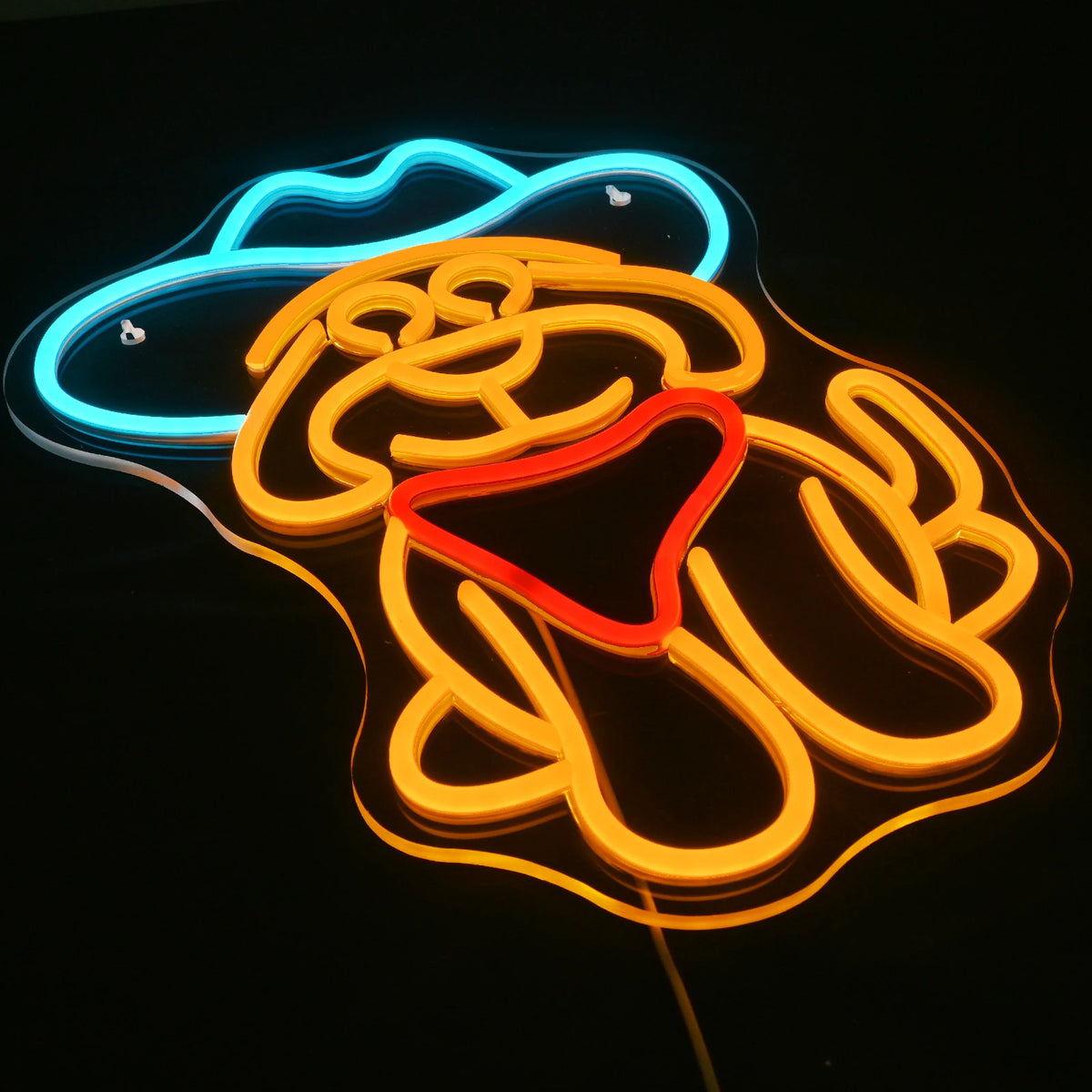 Koira cowboyhatussa – LED-neonkyltti (5 V USB)