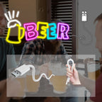 BEER – Oluttuoppi ja säteet – LED-neonvalomainos (5 V USB)