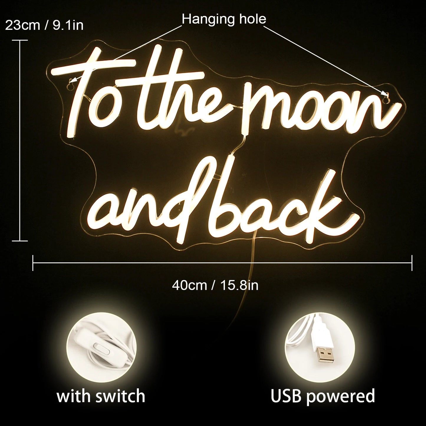 To The Moon And Back 5V Mini USB  LED Neon Sign - Budget Friendly