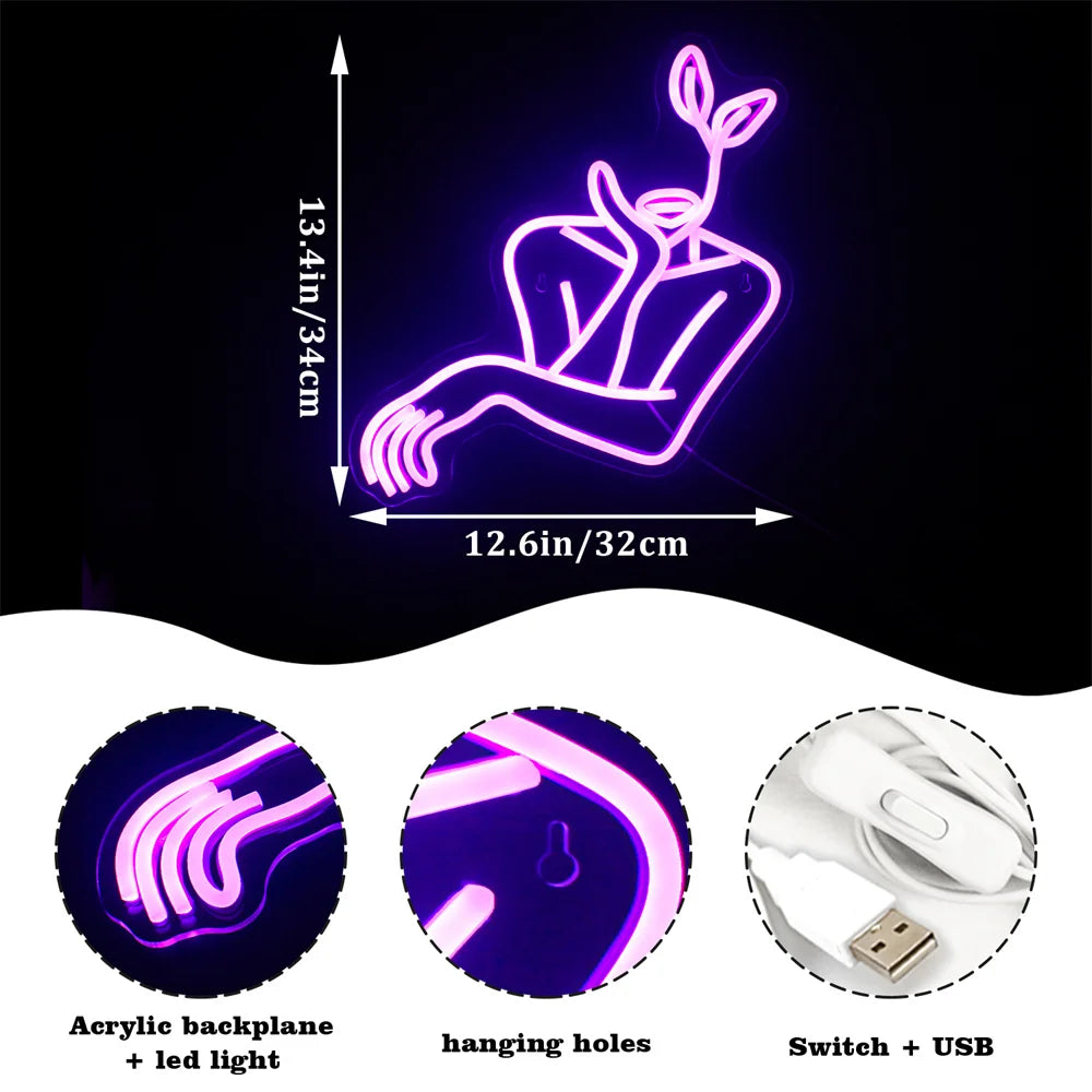 Woman Line Art 5V Mini USB LED Neon Sign - Budget Friendly