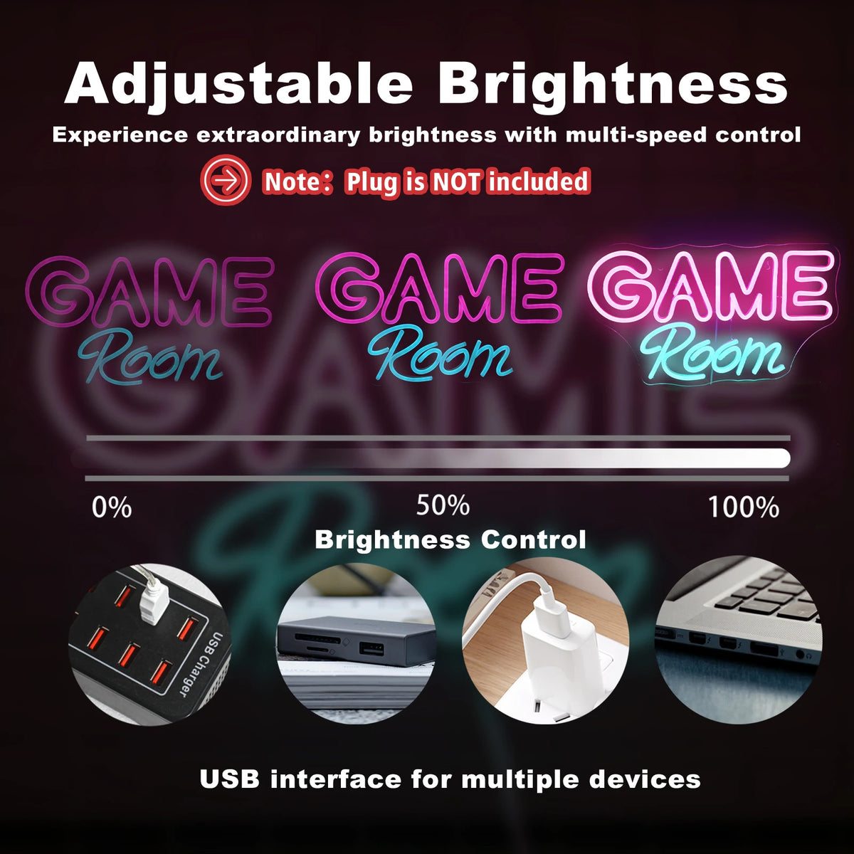 Game Room – LED-neonkyltti (5 V USB)