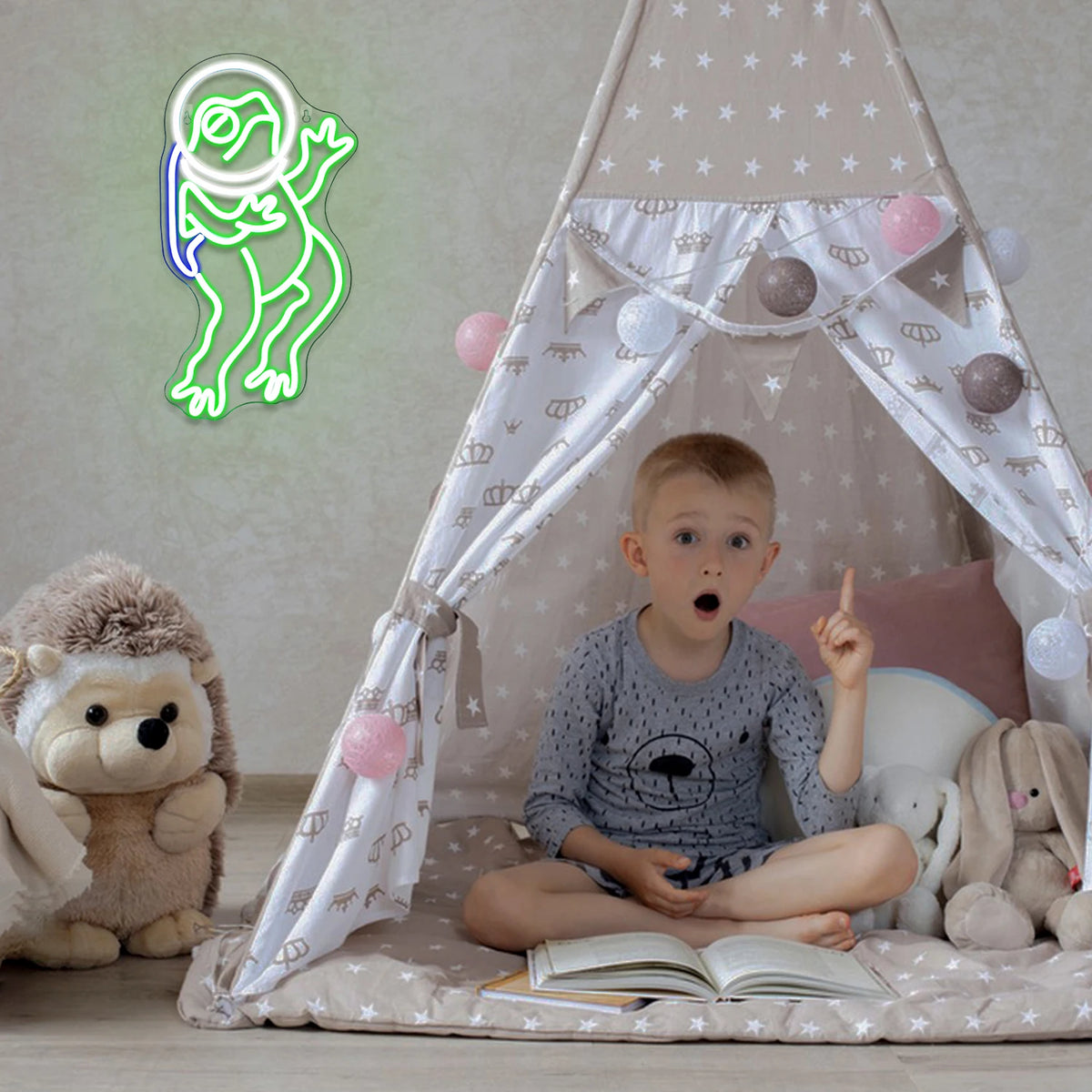 Grön groda – LED-neonskylt (5 V USB)