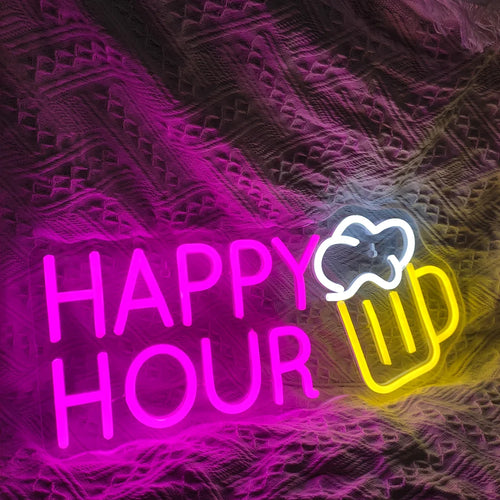 HAPPY HOUR – Oluttuoppi – LED-neonvalomainos (5 V USB)