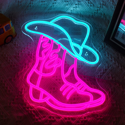 Cowboy Boot and Hat 5V Mini USB LED Neon Sign - Budget Friendly