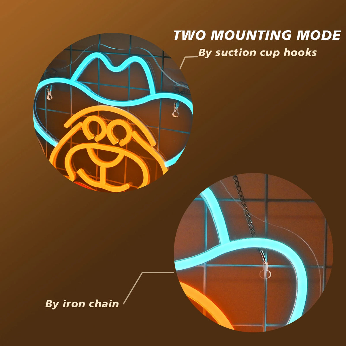 Koira cowboyhatussa – LED-neonkyltti (5 V USB)