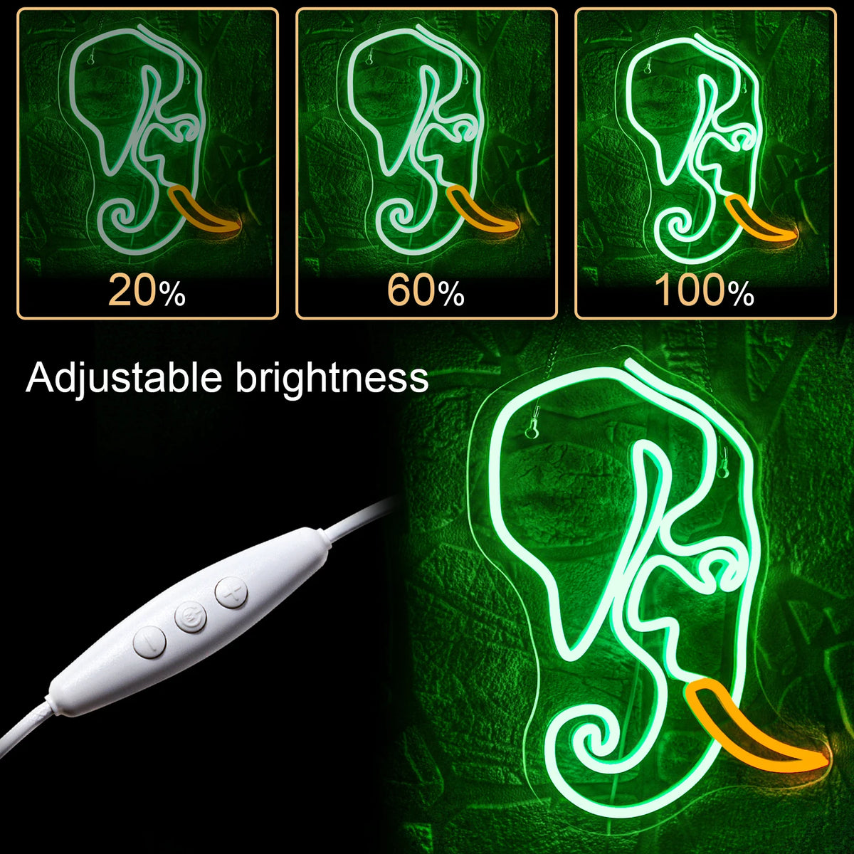 Norsu – LED-neonkyltti (5 V USB)