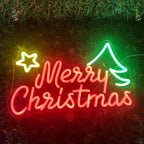 Merry Christmas – Tähti ja joulukuusi – LED-neonkyltti (5 V USB)