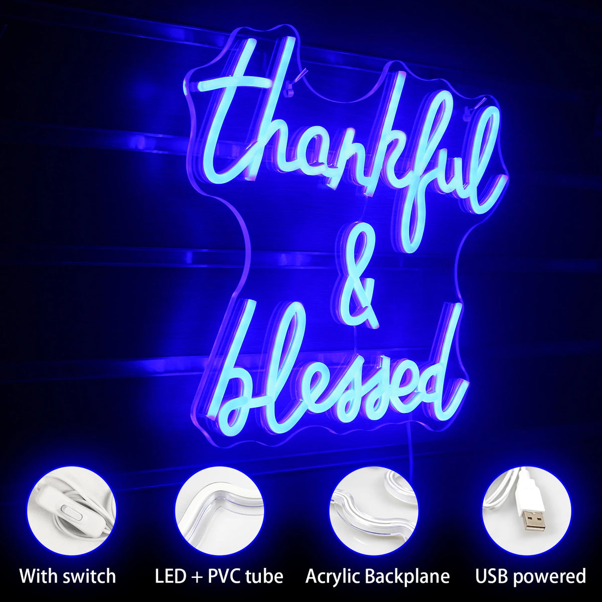 Thankful & Blessed 5V USB LED Neon Sign - Budget Friendly