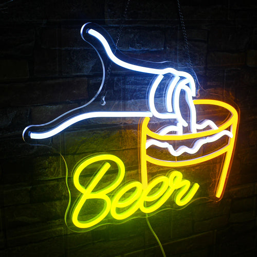 Beer – Lasin täyttävä olut – LED-neonvalomainos (5 V USB)