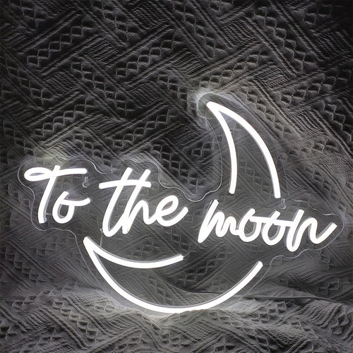 Eloisa LED-valokyltti, jossa on ilmaus "To The Moon" tyylikkäällä ja modernilla fontilla.
