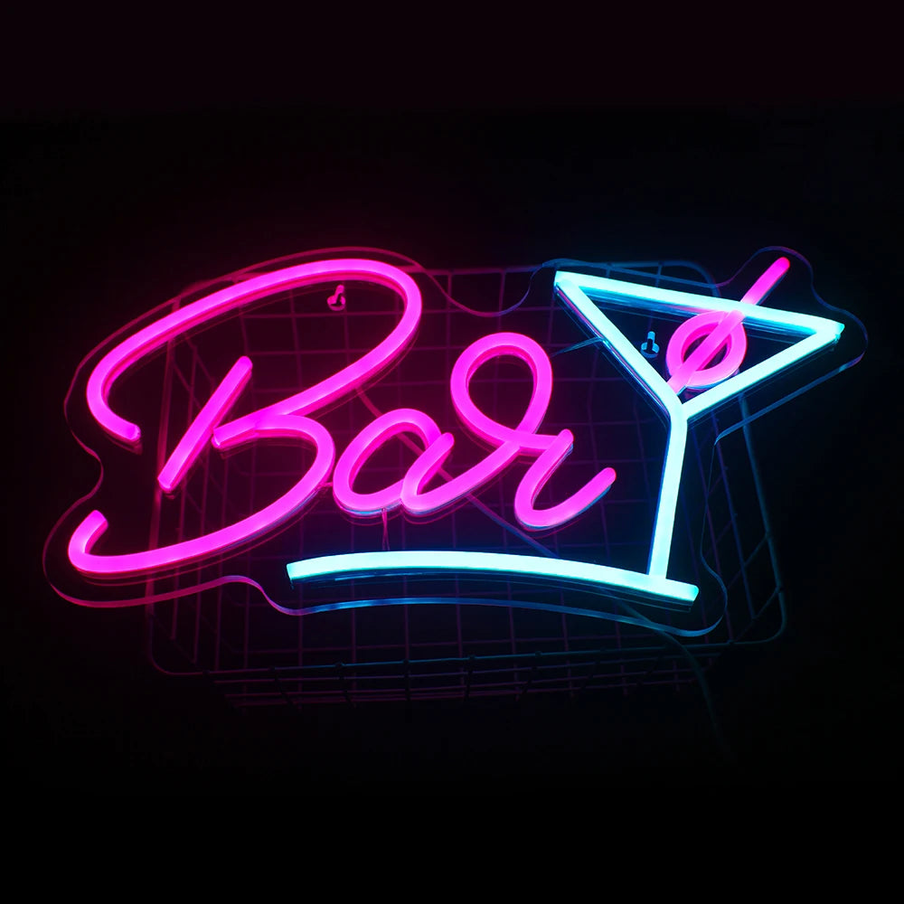 Bar – Cocktaillasi – LED-neonvalomainos (5 V USB)