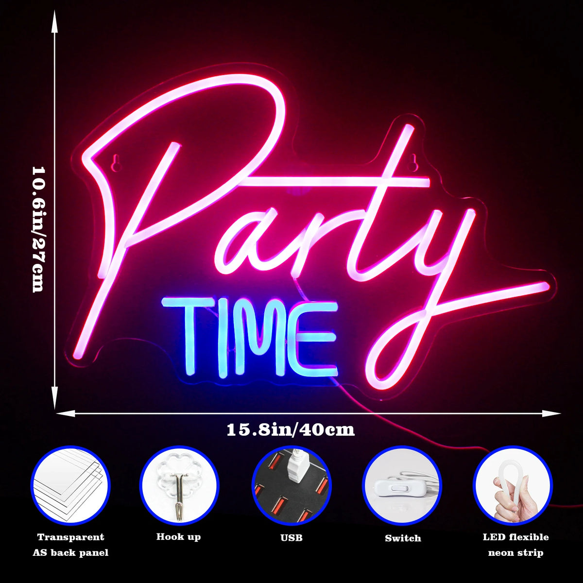 Party Time – LED-neonkyltti (5 V USB)