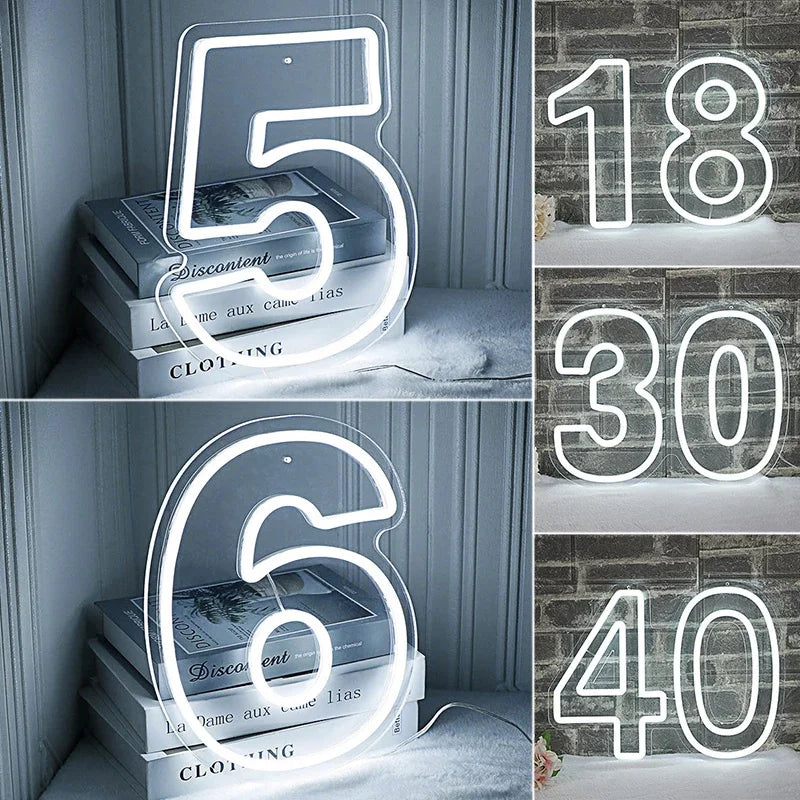 Syntymäpäivänumerot 0–9 – LED-neonkyltti (5 V USB)