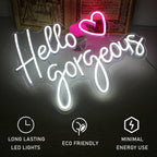 Hello Gorgeous – Sydän – LED-neonvalomainos (5 V USB)
