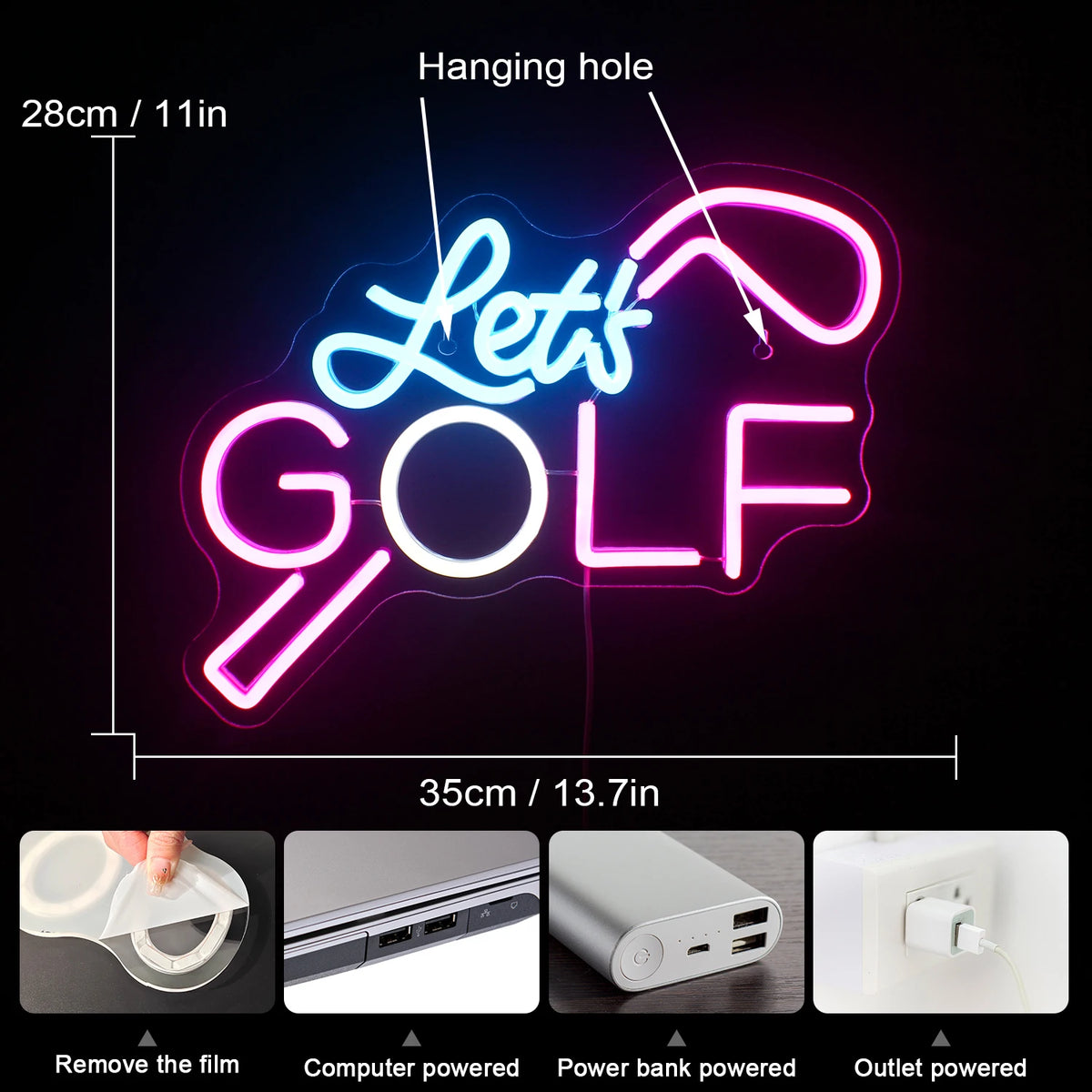Let's GOLF – Golfmaila – LED-neonkyltti (5 V USB)