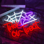 Trick or Treat – Hämähäkinseitti ja noidanhattu – LED-neonkyltti (5 V USB)
