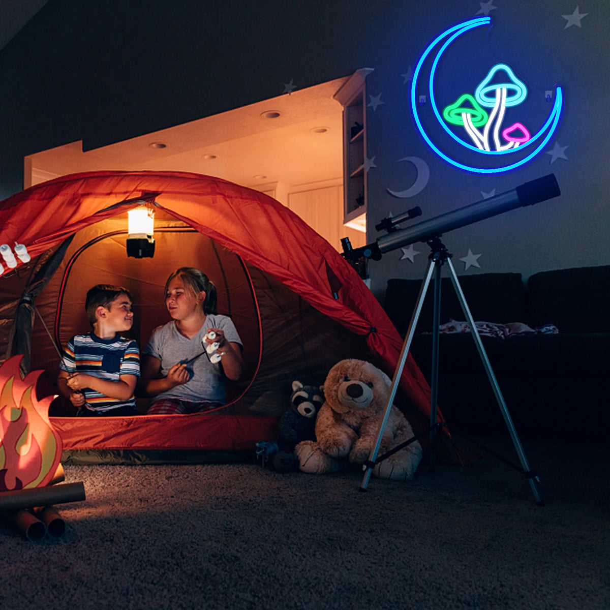 Kuu ja sieni – LED-neonkyltti (5 V USB)