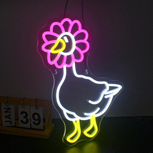 Vaaleanpunavalkoinen ankka – LED-neonkyltti (5 V USB)