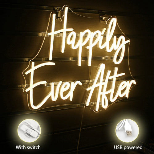 Happily Ever After – Handskriven stil – LED-neonskylt (5 V USB)