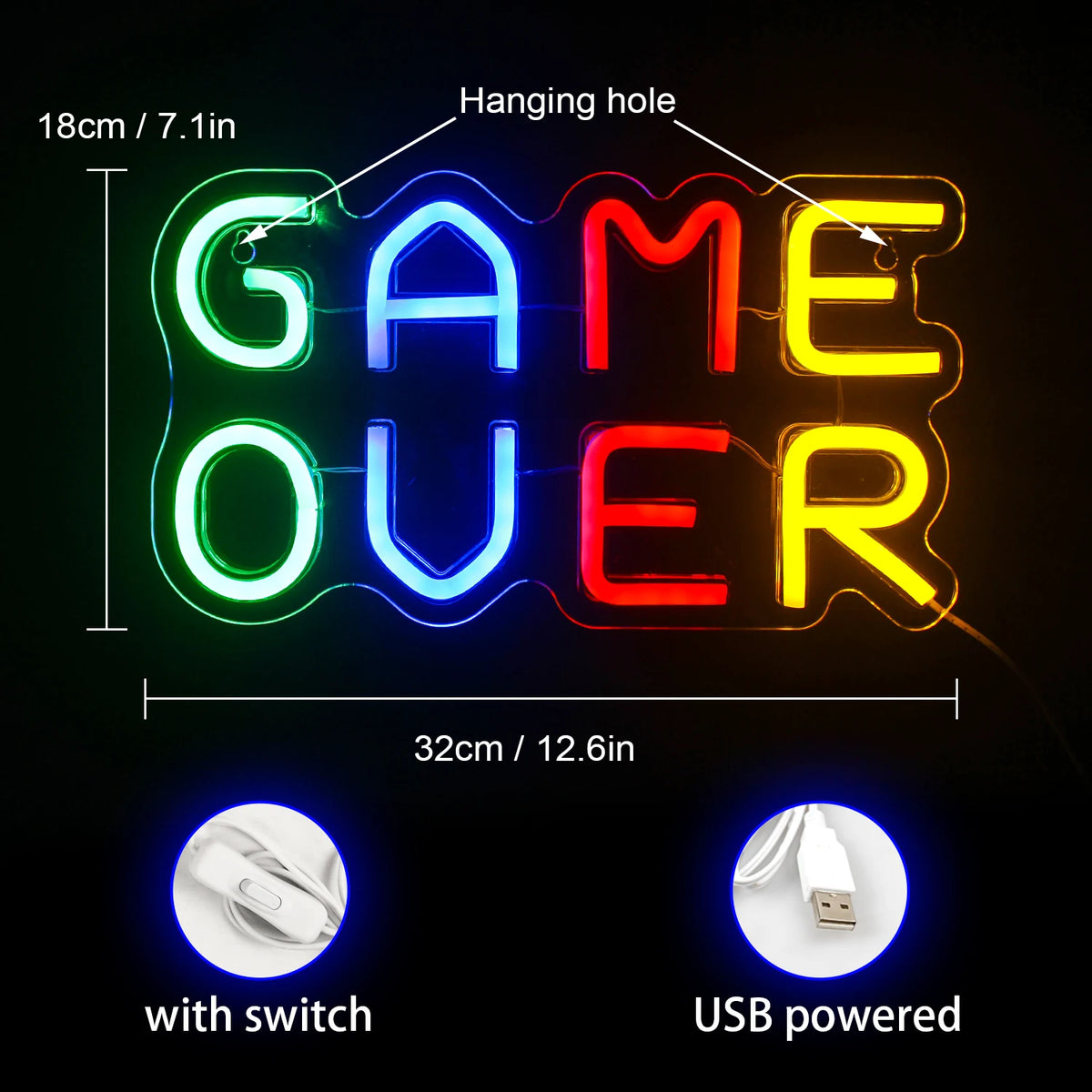 Game Over – LED-neonkyltti (5 V USB)