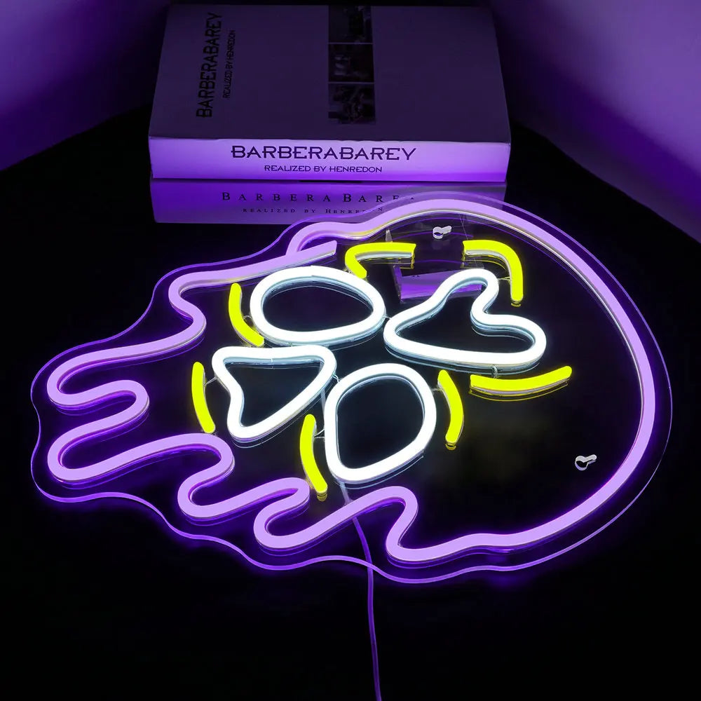 Violetti valuva pääkallo – LED-neonkyltti (5 V USB)