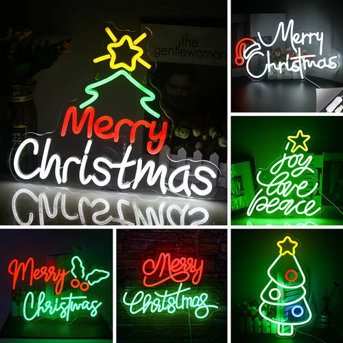 Kuvassa on eloisa "Merry Christmas" LED-valokuva, joka säteilee lämmintä ja juhlavaa hehkua.