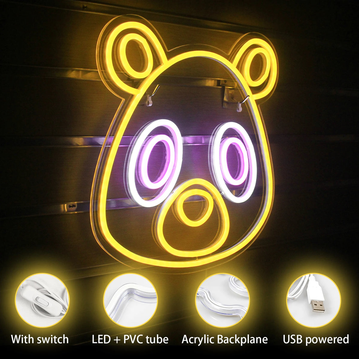 Karhu anime-tyyliin – LED-neonkyltti (5 V USB)