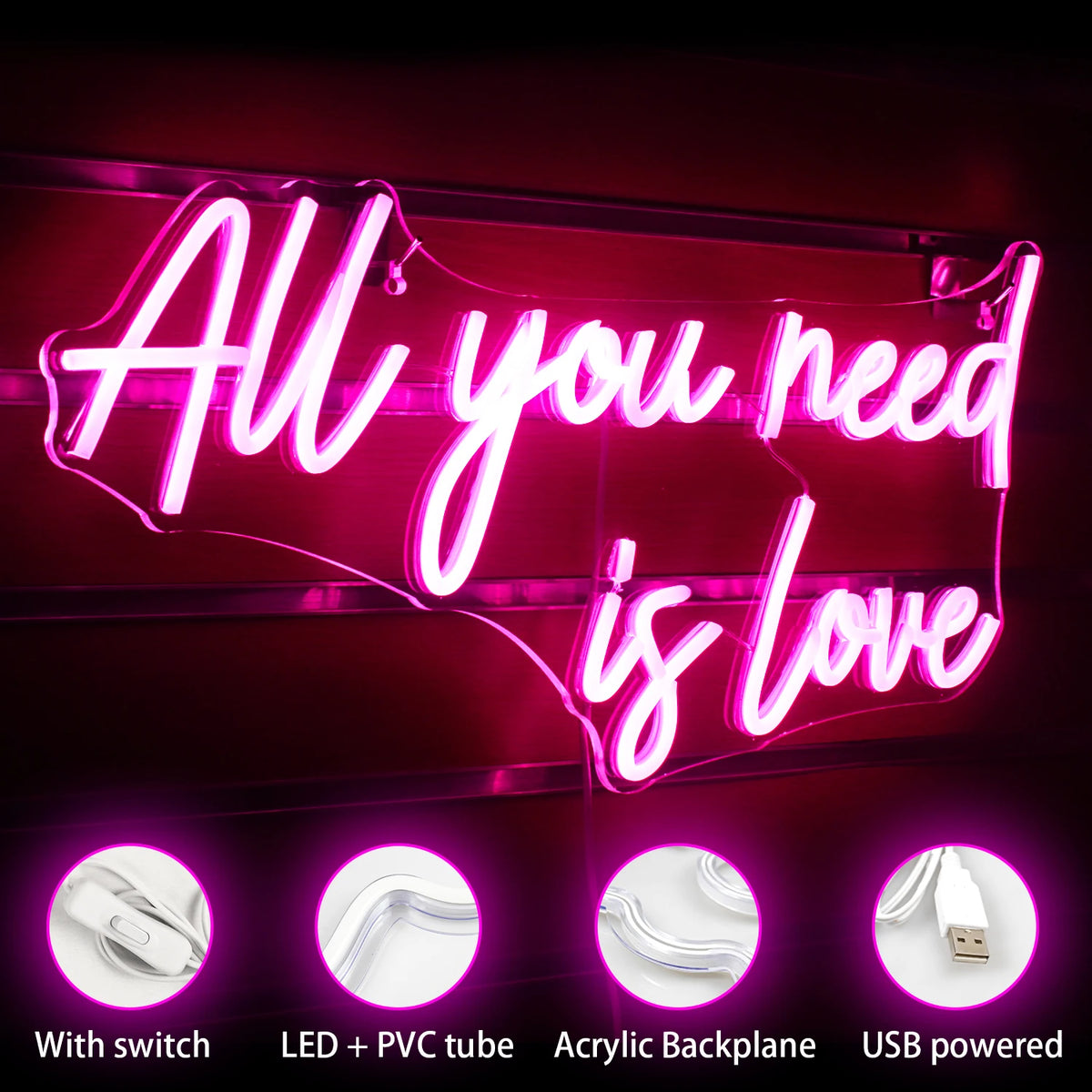 All You Need is Love 5V USB LED Neon Kyltti - Edullinen