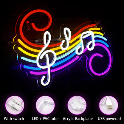 Colorful Musical Notes 5V Mini USB LED Neon Sign - Budget Friendly