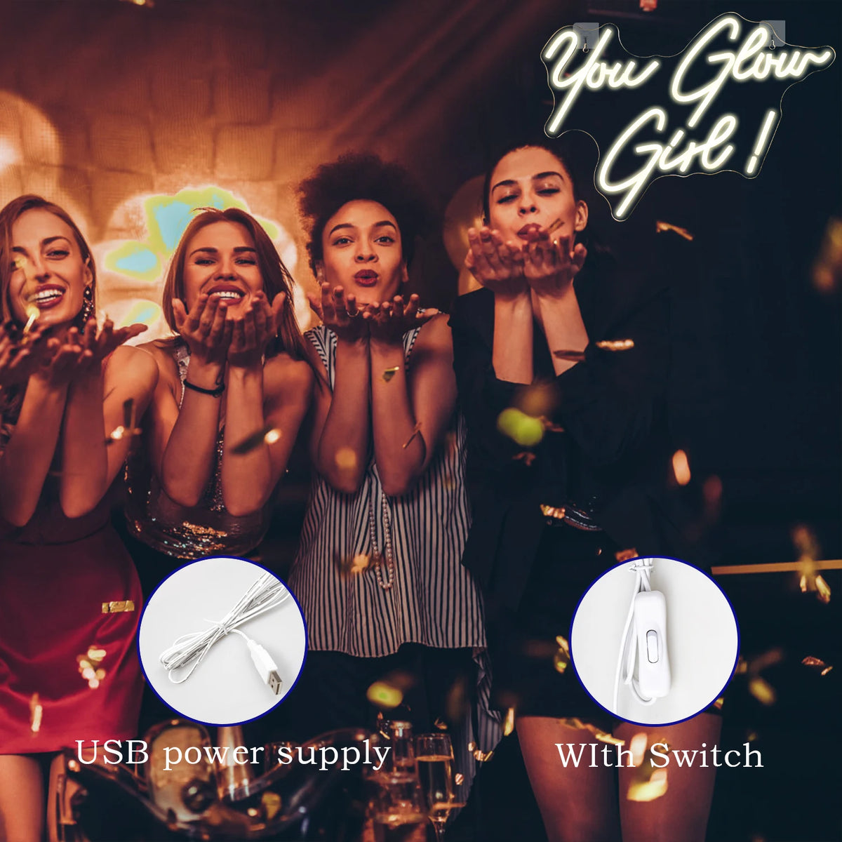 You Glow Girl – LED-neonkyltti (5 V USB)