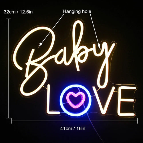 Baby Love – Sydän O-kirjaimen sisällä – LED-neonkyltti (5 V USB)